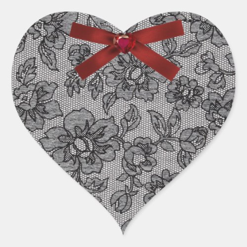 Black Lace 1 and Red Satin Heart Sticker