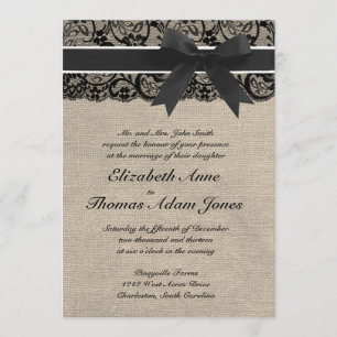 Black Lace and Burlap Wedding Invitation