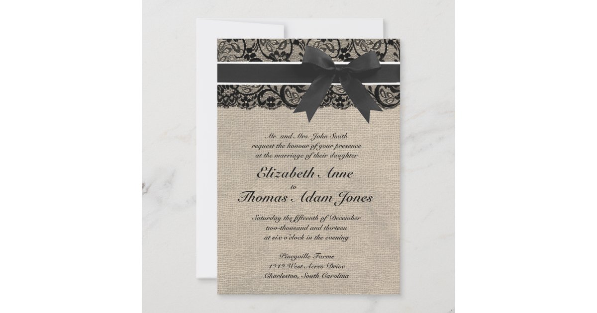 Black Lace and Burlap Wedding Invitation | Zazzle