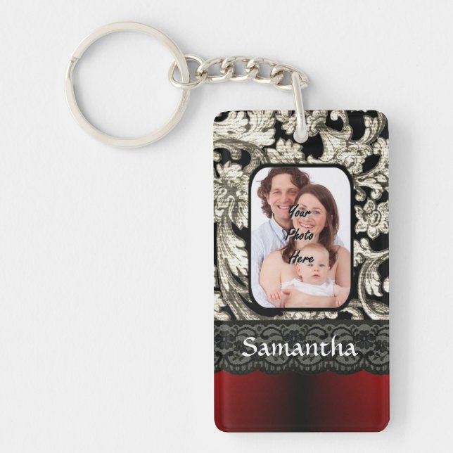 Black lace and damask keychain (Front)