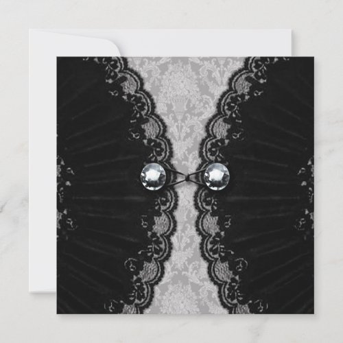 Black Lace and Diamond Look Goth Wedding Custom Invitations