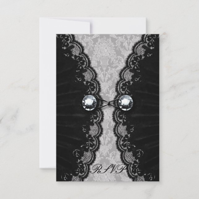 Black Lace and Diamond Look Goth Wedding RSVP Card (Front)