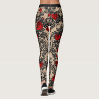 Black Lace And Red Roses Gothic Goth Leggings