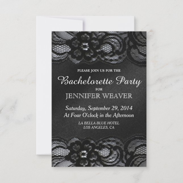Black Lace and Satin Bachelorette Party Invitation (Front)