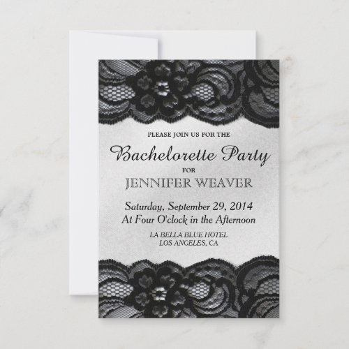 Black Lace and Satin Bachelorette Party Invitation