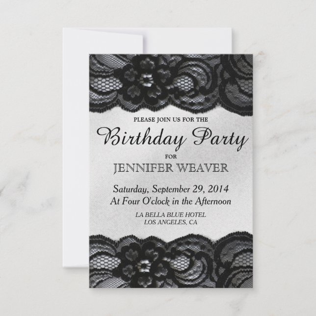 Black Lace and Satin Birthday Party Invitations (Front)