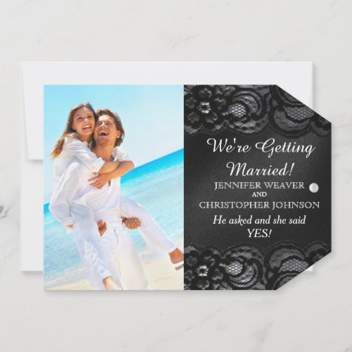 Black Lace and Satin Engagement Announcement Card