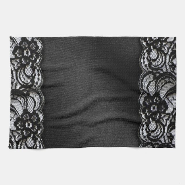Black Lace and Satin Kitchen Towel (Horizontal)