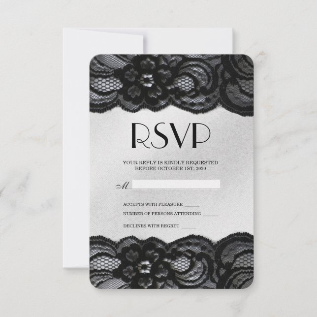 Black Lace and Satin RSVP Card (Front)