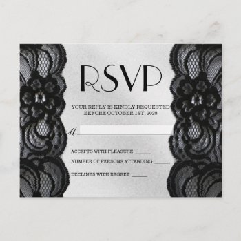 Black Lace And Satin Rsvp Invitation Postcard by ChicPink at Zazzle