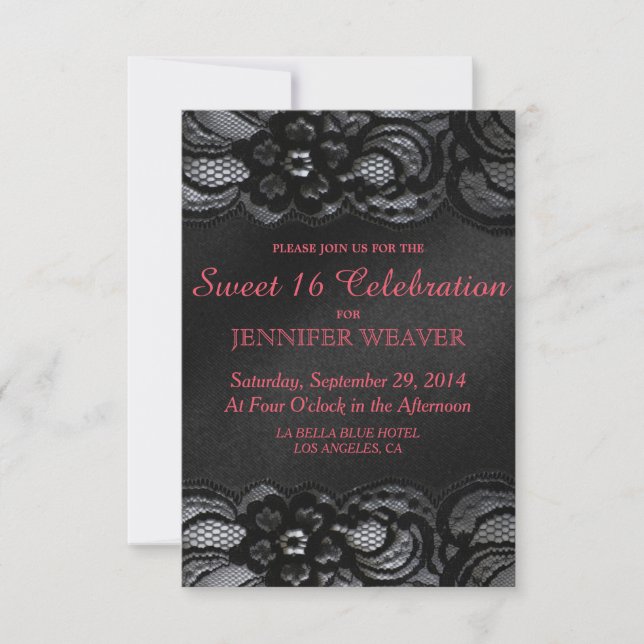Black Lace and Satin Sweet 16 Celebration Party Invitation (Front)
