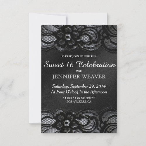 Black Lace and Satin Sweet 16 Celebration Party Personalized Announcement