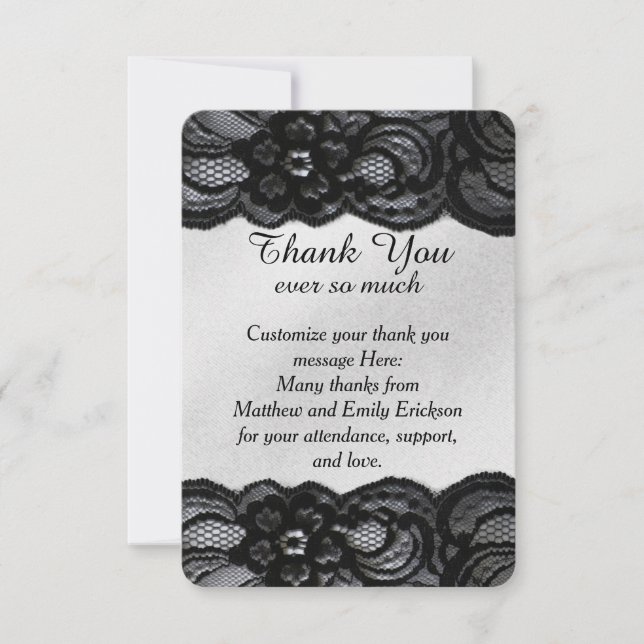 Black Lace and Satin Thank You Cards (Front)