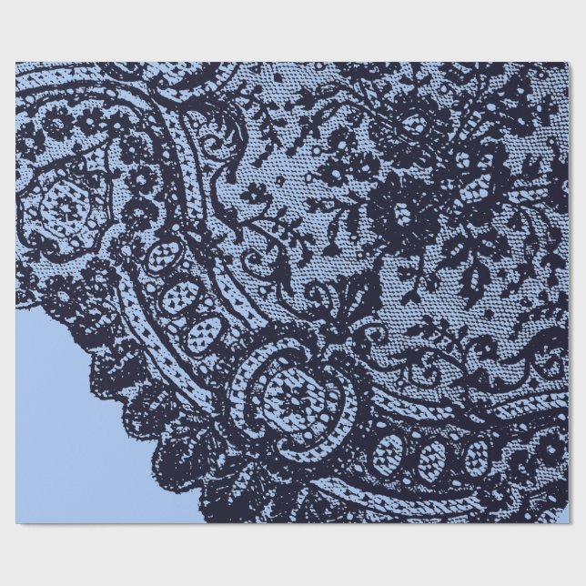 BLACK LACE AND TWILIGHT BLUE GIFT WRAPPING WRAPPING PAPER (Flat)
