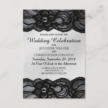 Black Lace And White Satin Wedding Invitations by ChicPink at Zazzle