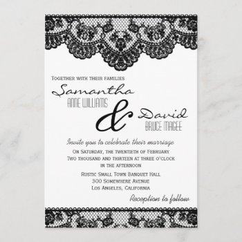Black Lace And White Wedding Invitation by prettypicture at Zazzle