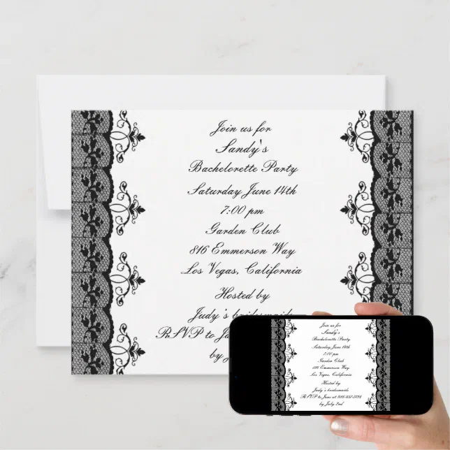 Black Lace Bachelorette Party Invitation | Zazzle