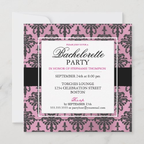 Black Lace Bachelorette Party Invitations Hot PInk