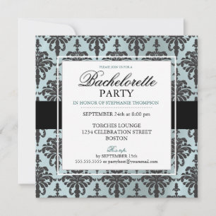 Black Lace Bachelorette Party Invitations in Teal