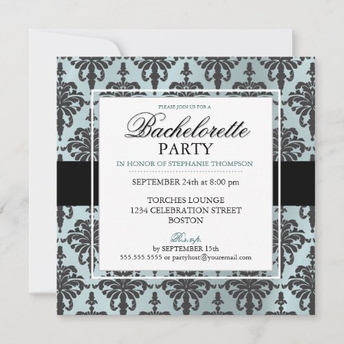 Black Lace Bachelorette Party Invitations in Teal