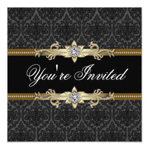 Black Lace Black Gold Black Tie Party Card | Zazzle