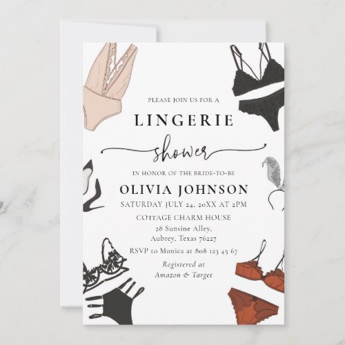 Black Lace Bra Lingerie Bridal Shower Invitation