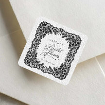 Black Lace Bridal Shower Favor Sticker