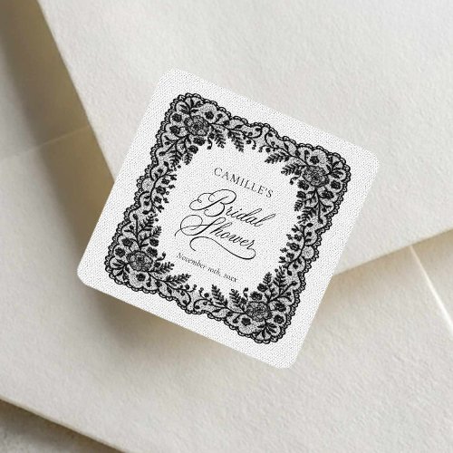 Black Lace Bridal Shower Favor Sticker