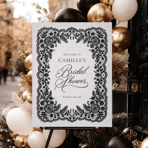 Black Lace Bridal Shower Welcome Sign