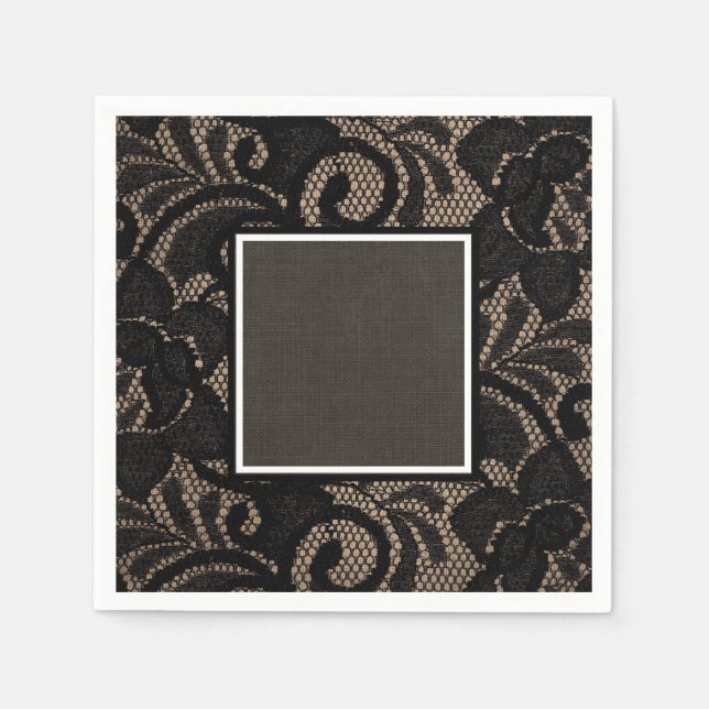 Black lace burlap and linen napkins (Front)