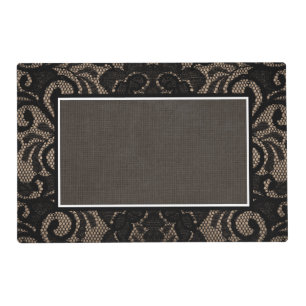 Black lace, burlap and linen place mat