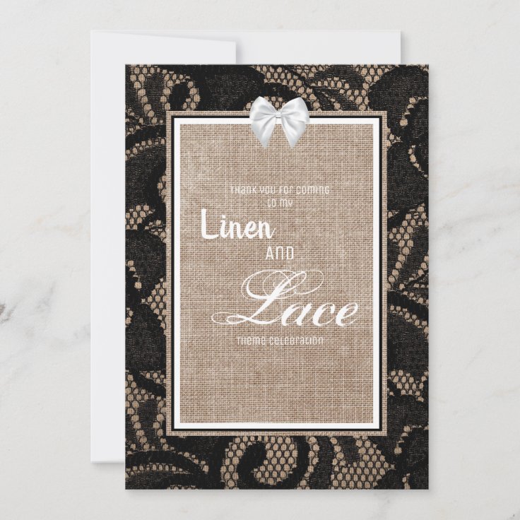 Black lace, burlap and linen wedding invitation Zazzle