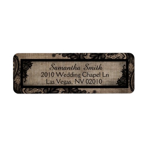 Black Lace Burlap Modern Goth Wedding Labels