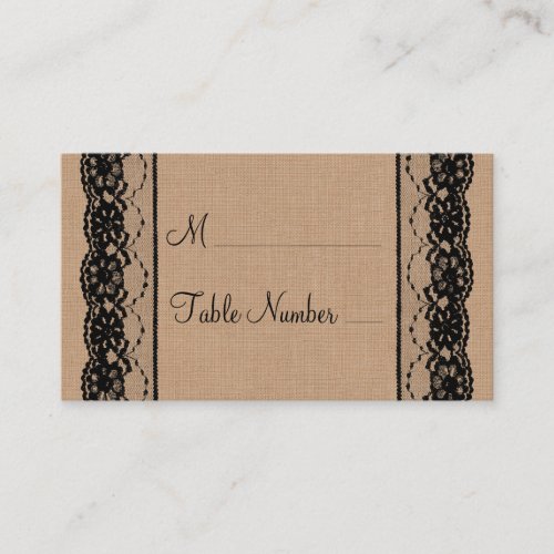 Black Lace &amp; Burlap Place Card Business Card Template