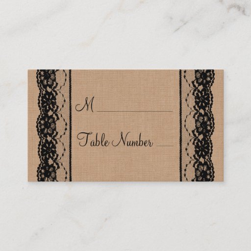 Customizable Black Lace & Burlap Place Card Business Card Template