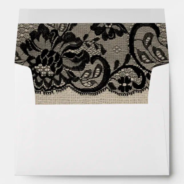 Black Lace & Burlap Rustic Wedding Envelope | Zazzle