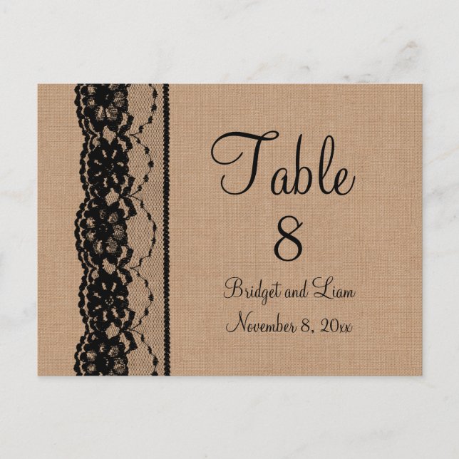 Black Lace &  Burlap Table Number (Front)