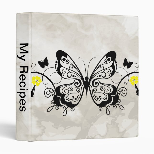 Black Lace Butterflies 10 3 Ring Binder (Front/Spine)