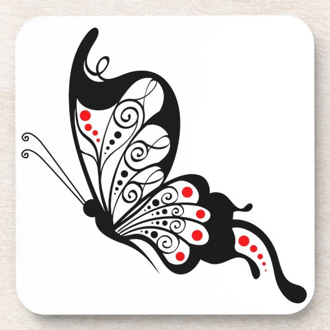 Black Lace Butterflies 2 Beverage Coaster (Front)