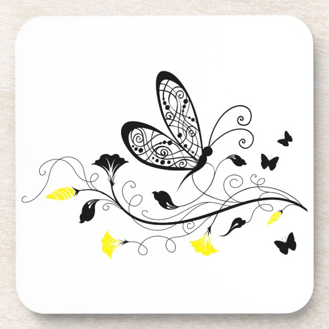 Black Lace Butterflies 3 Coaster (Front)