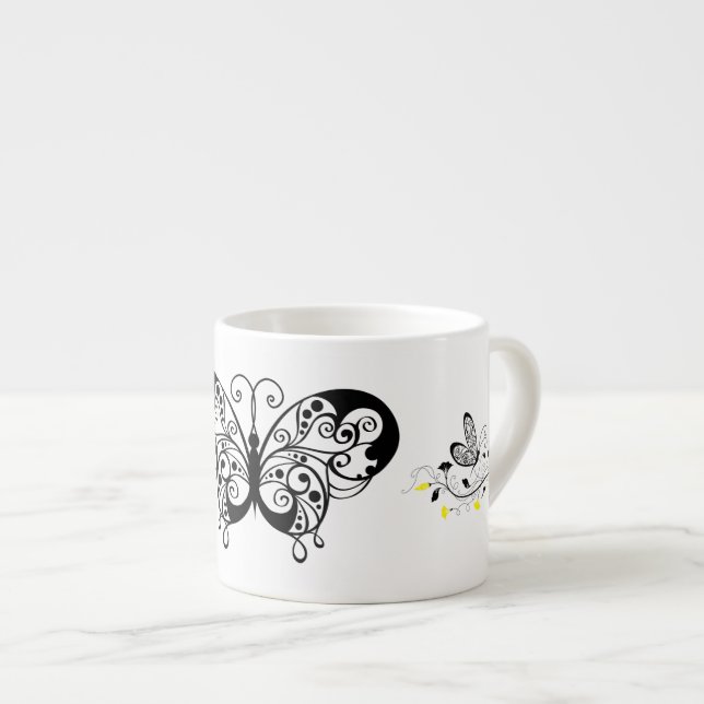 Black Lace Butterflies 3 Espresso Cup (Front Right)