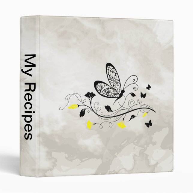 Black Lace Butterflies 3 Ring Binder (Front/Spine)