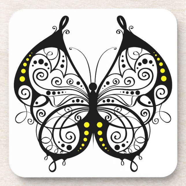 Black Lace Butterflies 5 Beverage Coaster (Front)