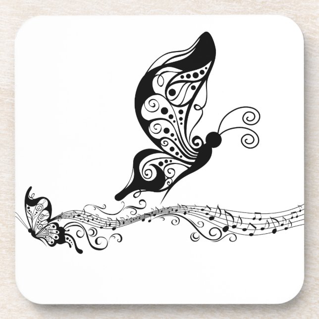 Black Lace Butterflies 6 Musical Beverage Coaster (Front)