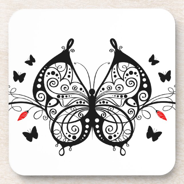 Black Lace Butterflies 7 Beverage Coaster (Front)
