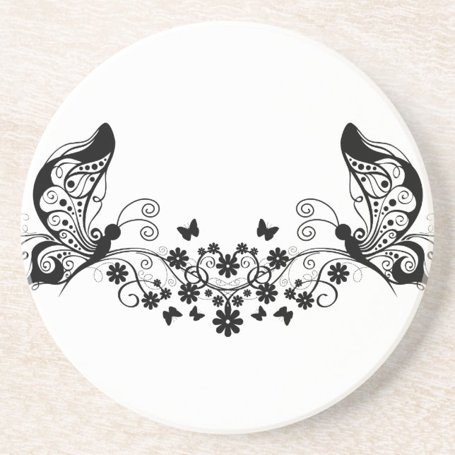 Black Lace Butterflies 8 Drink Coaster (Front)