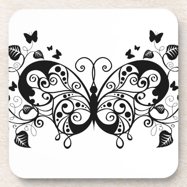 Black Lace Butterflies 9 Beverage Coaster (Front)