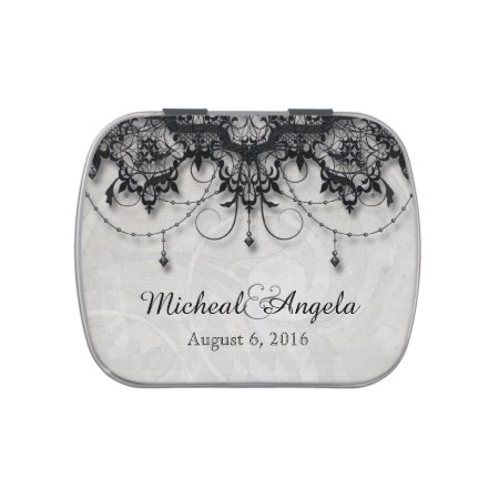 Black Lace Chandelier Wedding Candy Tin