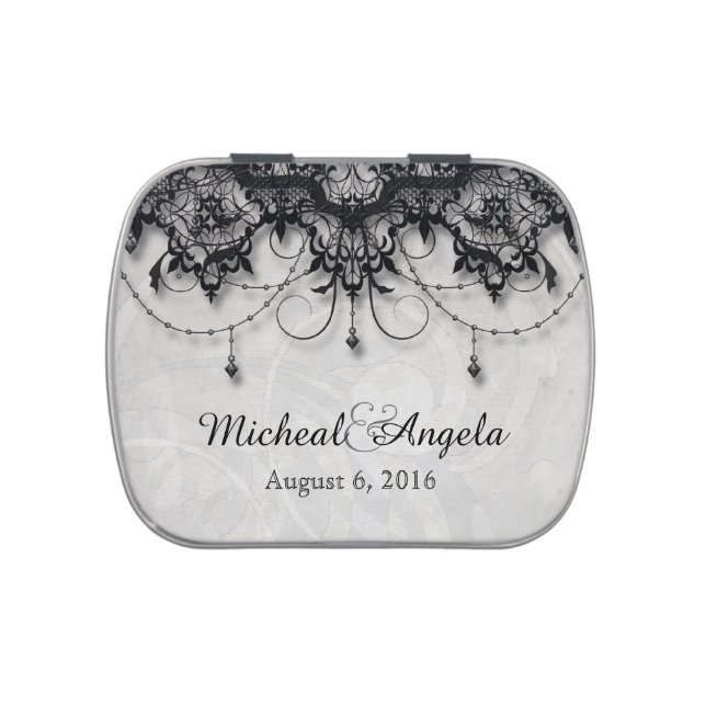 Black Lace Chandelier Wedding Candy Tin (Top)