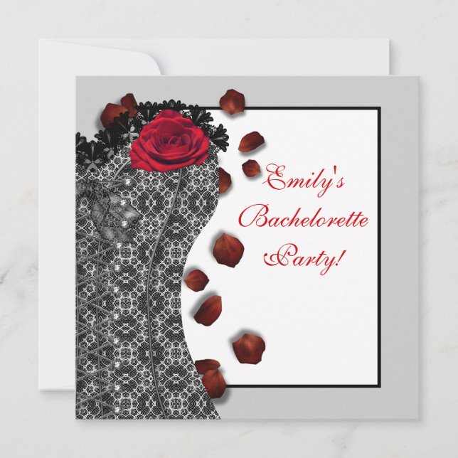 Black Lace Corset Red High Heel Bachelorette Party Invitation (Front)
